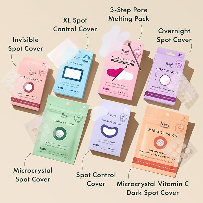 Rael Pimple Patches - Miracle Overnight Spot Cover, Thicker & Extra Adhesion, Hydrocolloid Acne Pimple Patch for Face, Zits & Blemishes, Korean Skin Care, 3 Sizes (104 Count)