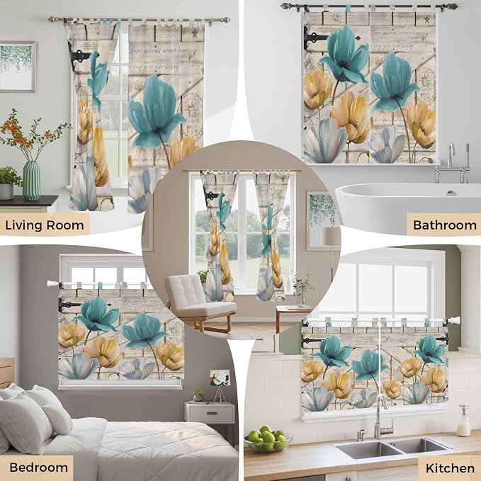 Watercolor Flowers Living Room Curtains 96 Inch Length, Window Curtains Tab Top - Image 7