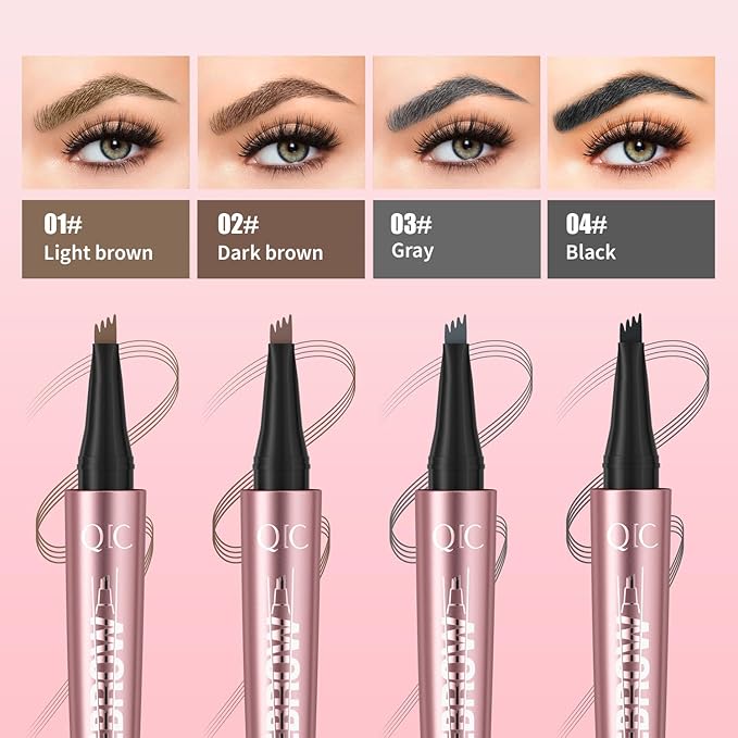 QIC Microblading Eyebrow Pen,Eyebrow Pencils for Women with 4-Fork-Tip, Waterproof Eye Brow Pencil Natural Hair-Like And Long-Lasting (Black)