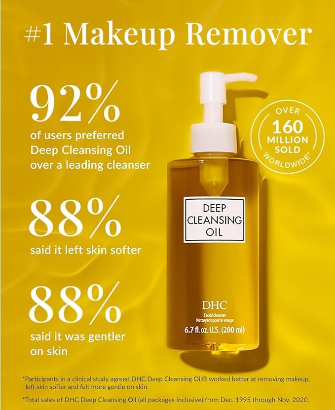 DHC Deep Cleansing Oil and Travel Size, Facial Cleansing Oil, Makeup Remover, Cleanses without Clogging Pores, Residue-Free, Fragrance and Colorant Free, For All Skin Types, 6.7 oz and 1 oz