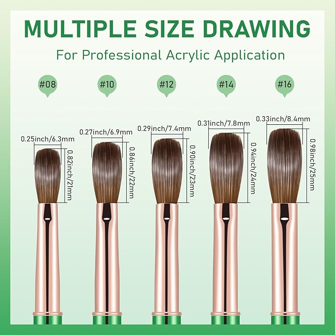 Acrylic Nail Brush Size #10, KEMEISI 100% Pure Kolinsky Nail Art Brushes Sturdy Handle Oval Shaped Acrylic Powder Nail Design Tools for Professional Manicure DIY Home Salon (Green)