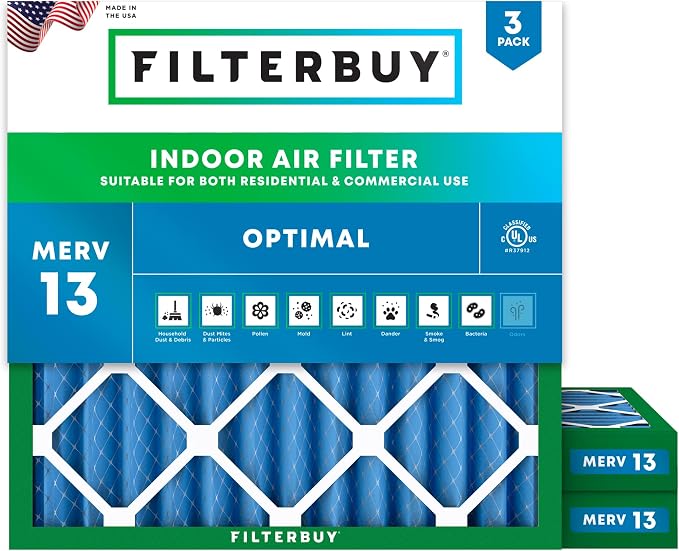 Filterbuy 10x10x2 Air Filter MERV 13 Optimal Smoke & Allergy Defense, by Filterbuy