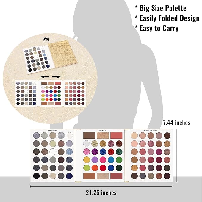 UCANBE Eyeshadow Makeup Palette 86 Colors, Matte Black Grey Silver Smokey Goth Eye Shadows+Chunky Pressed Glitters+Bright Colorful Neon Shades+Rosy Rusty Neutrals for Every Day & Halloween Make Up