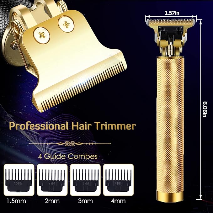 Hair Clippers for Men, Hair Trimmer T Blade Trimmer Zero Gapped Trimmer, Cordless Rechargeable Beard Trimmer Shaver Hair Cutting Kit with Ear Spoon Tool Set (Gold)