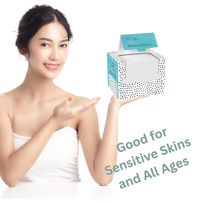 FRESH TOWELS Disposable Face Towels, Makeup Removal Face Towelettes & Dry Wipes, 300 Ct, 6 Packs