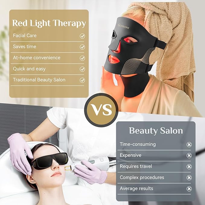 FOLOKE LED Light Therapy Mask Skin Care, 103 3-in-1 Fusion LED Beads, LEDs face mask & neck mask Infrared Red - Wavelength for Home Use, – Advanced Skincare Made Easy(Licorice)