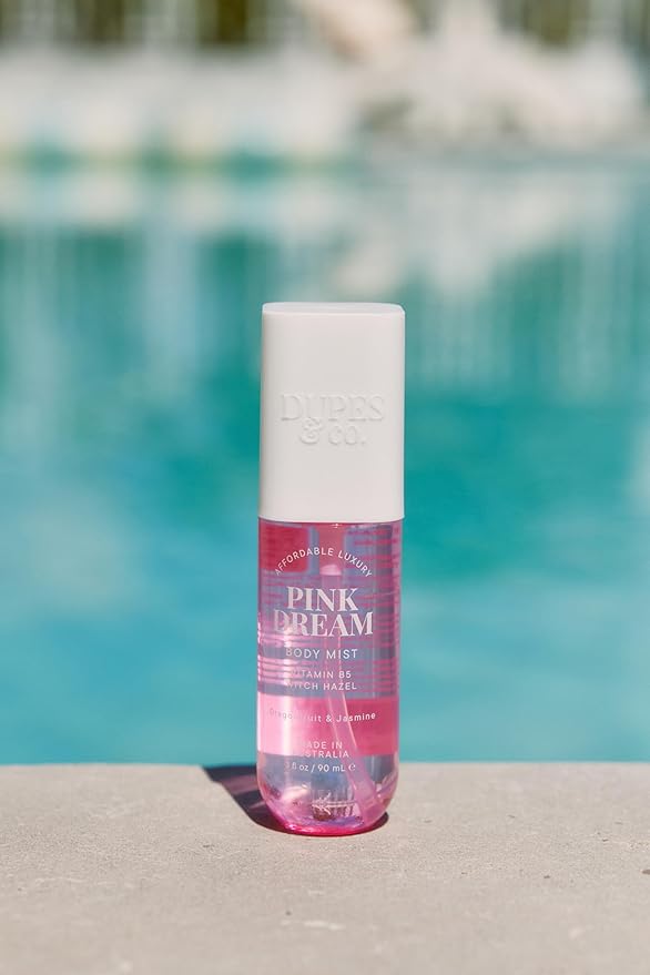 DUPES & CO. Pink Dream Hydrating Body Mist for Women – Tropical Dragonfruit & Lychee with Vitamin B5 & Witch Hazel – Sweet, Refreshing Fragrance in a 3 Fl Oz Bottle