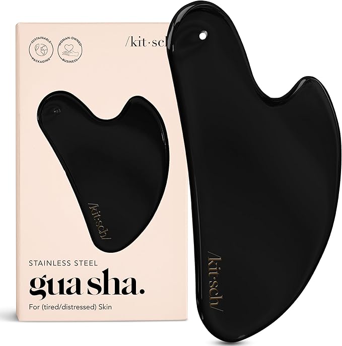 Kitsch Stainless Steel Gua Sha Facial Tools - Lymphatic Drainage Massager for Face & Chin, Jawline Shaper, Double Chin Reducer, Guasha Tool for Face Massager, Skin Care Tools - Matte Black