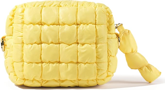 Yarnic Quilted Makeup Bag Cosmetic Bag, Travel Toiletry Bag for Women, Cute Makeup Bag Organizer Puffer Makeup Pouch (Yellow, S)