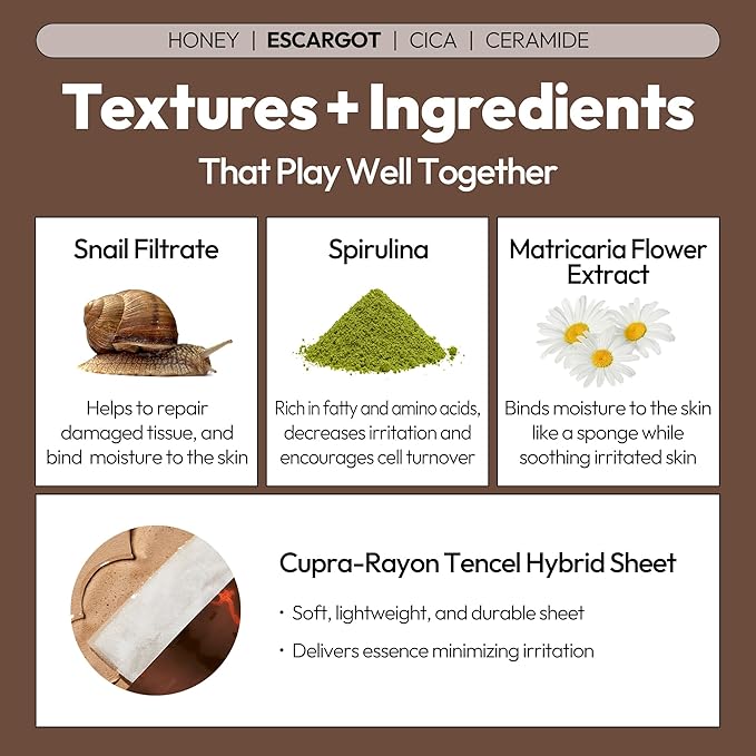LAPCOS Skin Barrier Repair Sheet Mask Variety Pack – Escargot, Cica, Ceramide, Honey 4 Types of Face Mask Set – Daily Korean Skin Care w/Snail Mucin, Centella Asiatica & Niacinamide (12 ea)