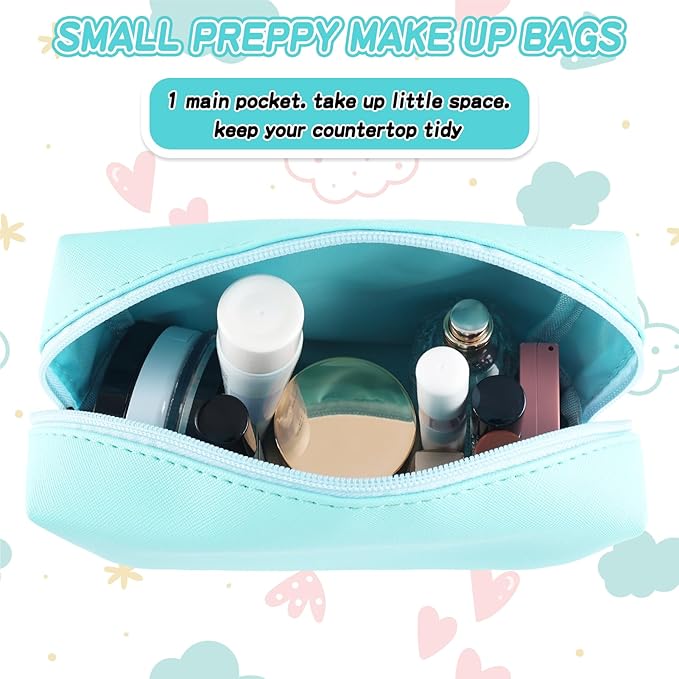 Gifts for Girls Initial Makeup Bag Personalized Cosmetic Bag with Zipper Cute Travel Toiletry Bag Waterproof PU Preppy Makeup Pouch Birthday Gift for Teen Girls Women(Blue Y)
