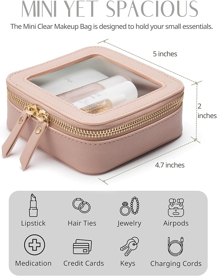 Popvibe Clear Makeup Bag Travel Cosmetic Case Transparent Toiletry Bag with Zipper, Portable Make Up Organizer Traveling Compact Car Bag for Essentials