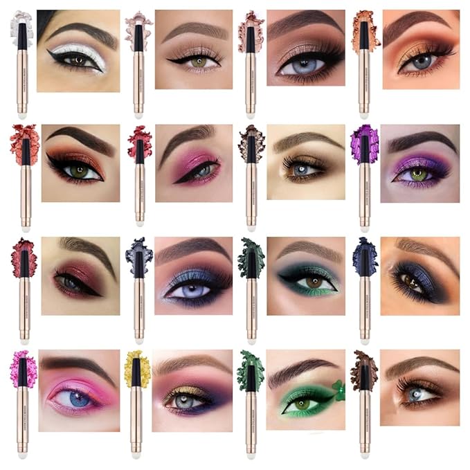 Pink Eyeshadow Stick Makeup, Long-Lasting Waterproof Eye Shadow Pencil, Hypoallergenic Smudge-Proof Glitter Primer Palette Shimmer Eyeliner, Easy to Blend Eye Make Up
