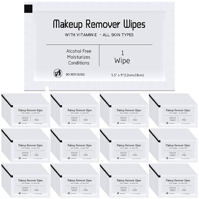 150 Pcs Makeup Remover Wipes Bulk Waterproof Makeup Wipes Individually Wrapped Face Wipes for Women Gentle Facial Cleansing Towelettes for Travel Hotel Skin Mascara Lipstick Oil Dirt (White)