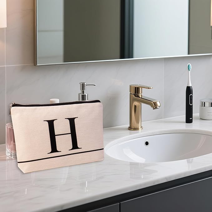 Letter A-Z Initial Personalized Makeup Bags, Birthday Gifts for Women, Monogrammed Gifts for Women Mom Sister Best Friend Bride Bridesmaid, Mothers Day, Christmas, Small Travel Cosmetic Bag (H)