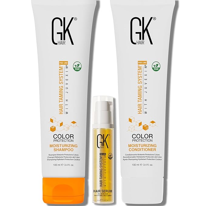 GK HAIR shampoo & Conditioner set Travel size with Hair serum -Color Safe Shampoo & Conditioner Made with Aloe vera, Parki Butter - Free of Parabens & Phthalates Sulfate, (3.74 Fl Oz)