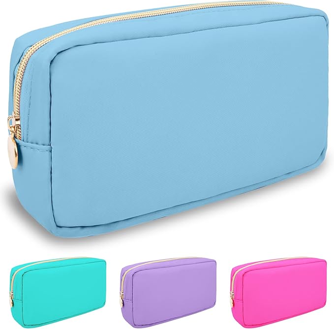 Nylon Small Makeup Bag for Purse, Cute Preppy Black Makeup Bag Cosmetic Zipper Pouch Purse, Waterproof Portable Travel Toiletry Bag Clutch Makeup Brush Bag Organizer Storage for Women Men Girls(Black)