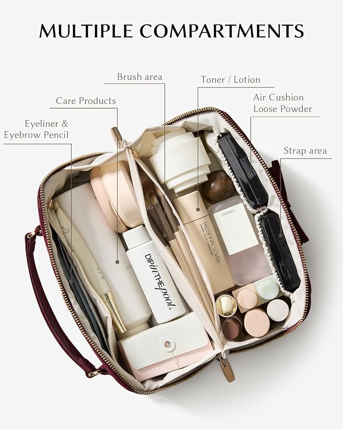 EACHY Travel Makeup Bag,Large Capacity Cosmetic Bags for Women,Waterproof Portable Pouch Open Flat Toiletry Bag Pattern Makeup Bag