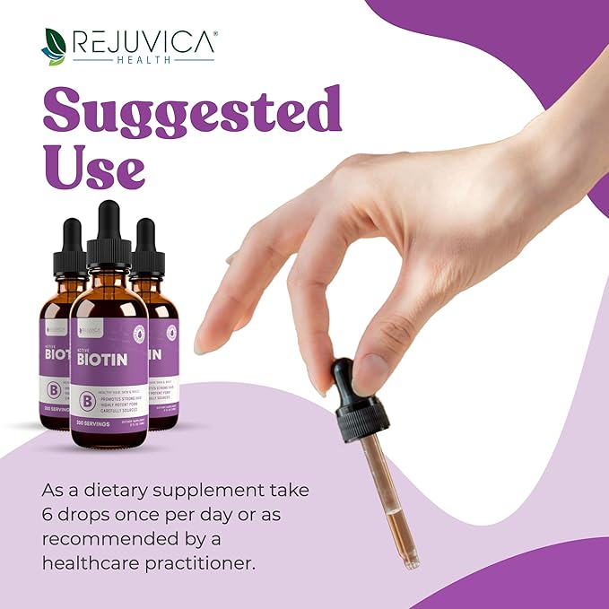 Rejuvica Health Active Biotin - Advanced Liquid Biotin Supplement - 5000mcg Support Hair Skin & Nails