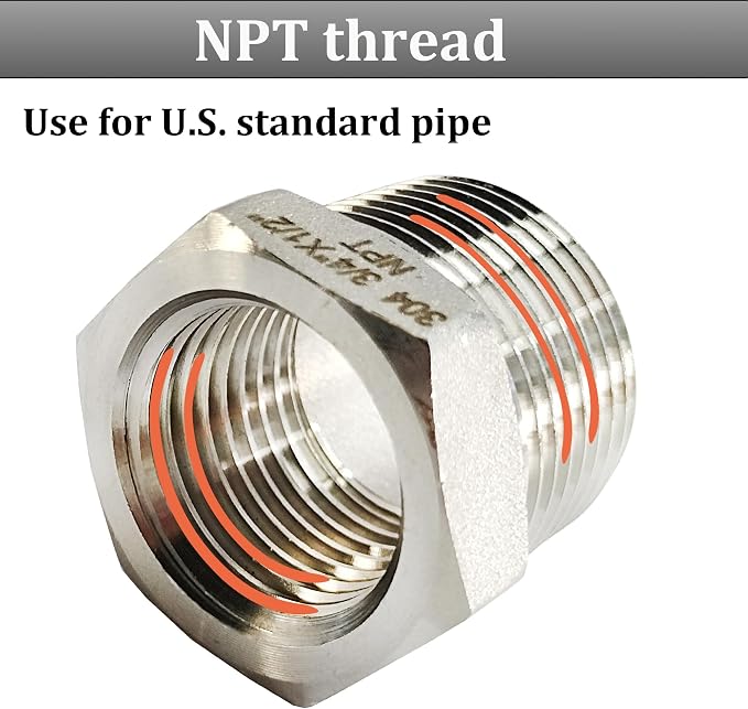 2 Pcs 304 Stainless Steel Reducer Hex Bushing, 1/2" Male NPT to 3/8" Female NPT - Image 4