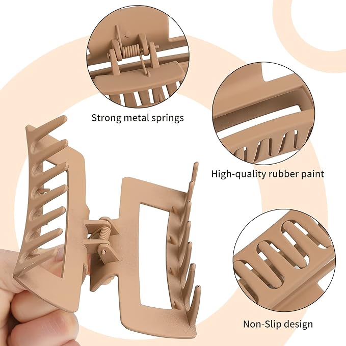 4 Inch Big Hair Claw Clips 6 Pcs Large Claw for Thick Hair Square Hair Clips for Women Rectangle Hair Clips Nonslip Acrylic Banana Jaw Clips Hair Accessories for Girls (Amber)