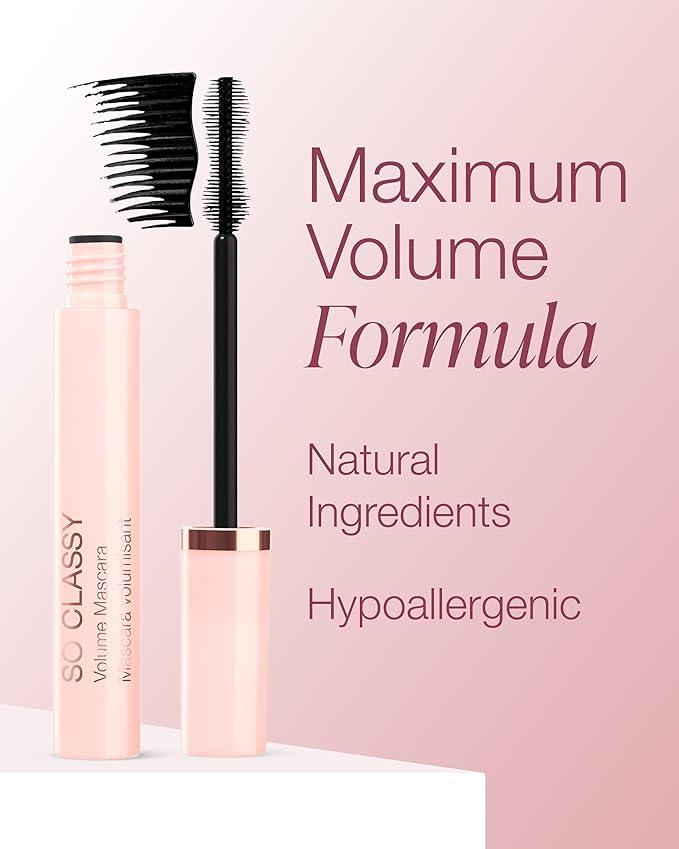 Mineral Fusion So Classy Volume Mascara (Black) - Voluminous Formula For Appearance of Fuller Lashes - Hypoallergenic, No Flaking or Caking, Smudge-Proof Formula - With Peptides & Vitamin B