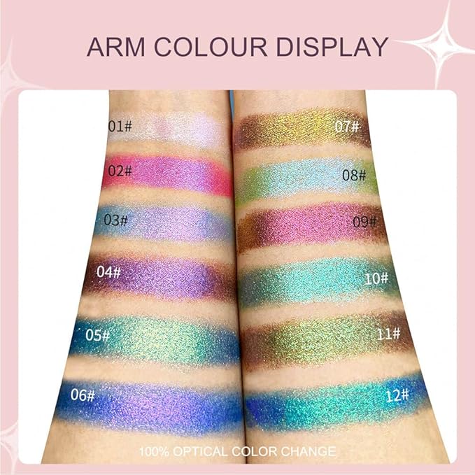 evpct Fairy Green to Light Blue Chameleon Eyeshadow Palette, Color Changing Loose High Pigment Shimmer Metallic Rainbow Eyeshadow Makeup Pallet, Green Blue Holographic Multichrome Eyes Highlighter