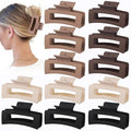 12 Pcs Medium Hair Clips for Women, 3.5 Inch Square Claw Clips, Colorful Hair Claw Clips for Thick and Thin Hair, Bulk Hair Accessories for Women and Girls- Brown