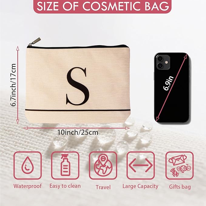 Letter A-Z Initial Personalized Makeup Bags, Birthday Gifts for Women, Monogrammed Gifts for Women Mom Sister Best Friend Bride Bridesmaid, Mothers Day, Christmas, Small Travel Cosmetic Bag (S)
