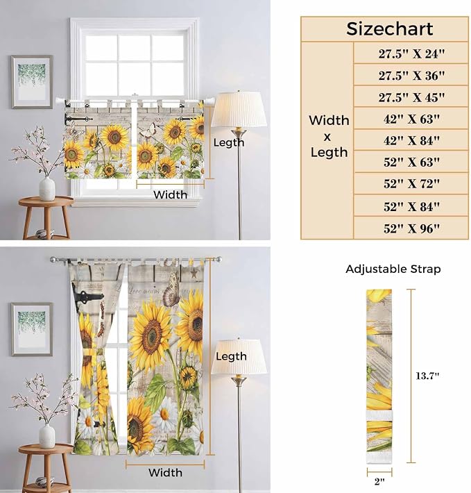 Farm Flowers Living Room Curtains 96 Inch Length, Window Curtains Tab Top - Image 8
