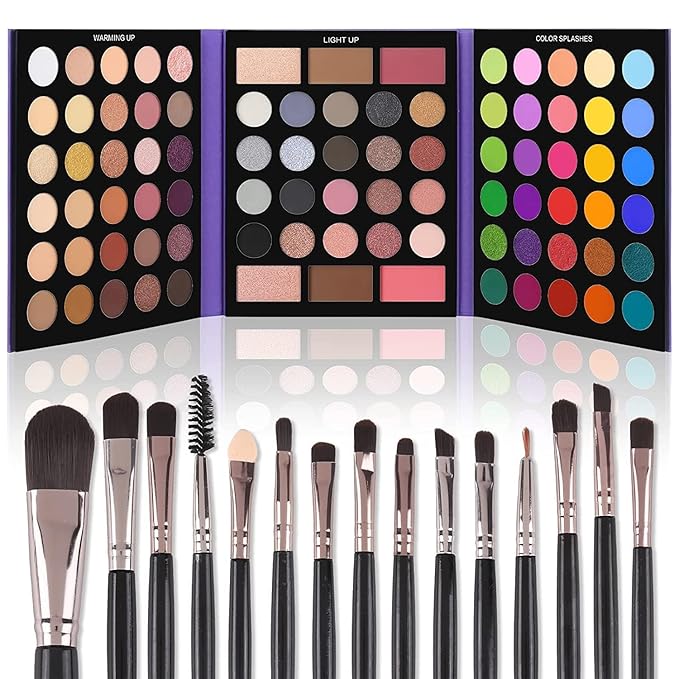 UCANBE Eyeshadow Palette with 15Pcs Brushes Makeup Set, Pigmented 86 Colors Make Up Sets Valentine's Gift, Matte Shimmer Glitter Eye Shadow Pallet Highlighter Contour Blush Powder Brush Beauty Kit