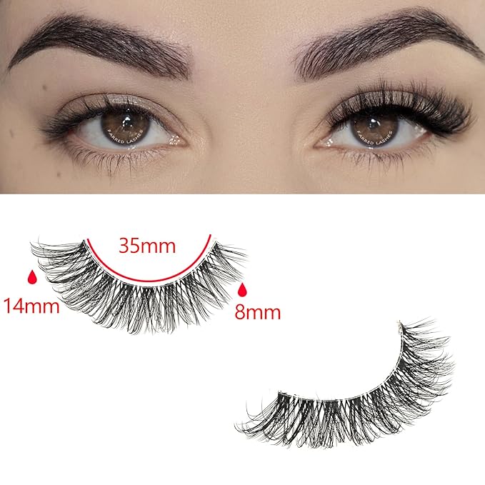 FARRED Cat Eye Lashes Natural Fake Strip Eyelashes Invisible Band Mink Eyelash Strips Wispy Full Volume False Lash Pack 10 Pairs 8-14 mm Short Demi Wispies Pestañas Postizas that Looks Like Extensions
