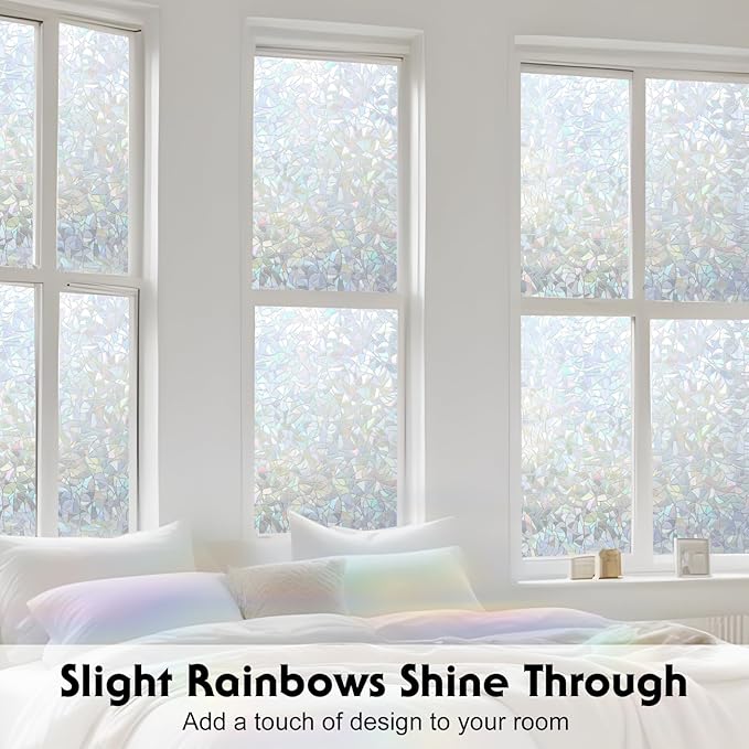 Volcanics Rainbow Window Privacy Film - Decorative Stained Glass Film, Static Window Clings, Heat Control Tinting - Grayish Silver, 35.4 x 78.7 inches