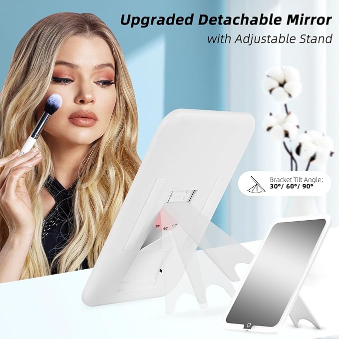 15''X11'' Large Makeup Bag with Removable Lighted Mirror, Professional Travel Makeup Train Case PU Leather Cosmetic Make up Organizer with Adjustable Dividers & Brush Storage Board