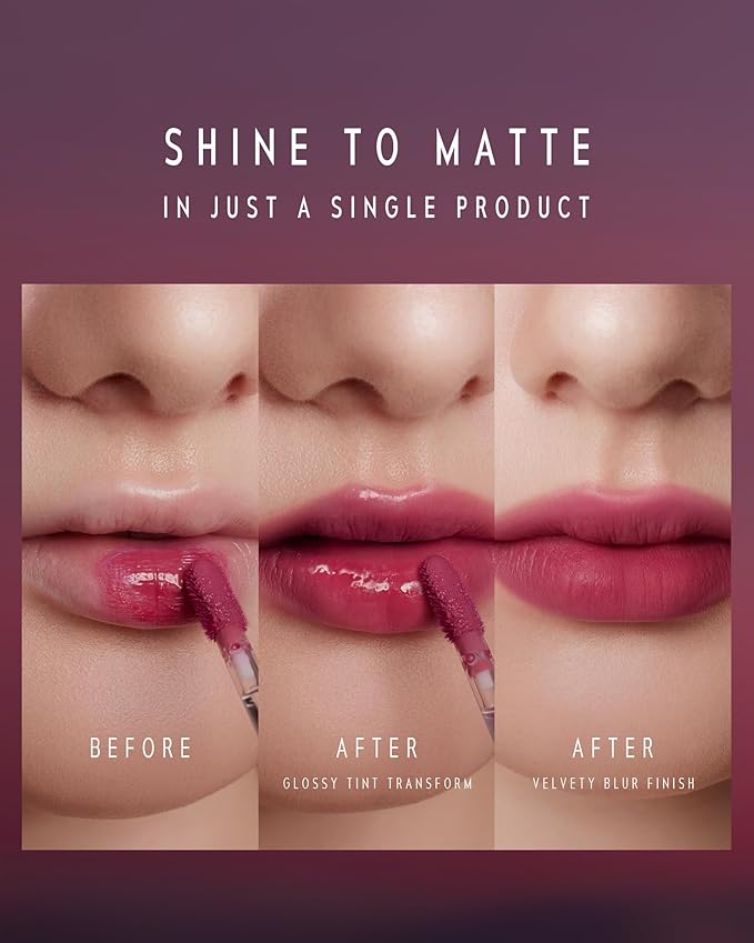 Blurring Lip Tint - Shine Lip Gloss to Soft Blurry Lip Matte Finish, Long-Lasting Lip Stain, Smooth and Blur lip lines, Weightless Watery-Velvet Feel, Hydrating & Non-Sticky (013 FLUSH)
