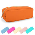 Small Pencil Case Makeup Bag for Purse, Cute Pencil Pouch Preppy Nylon Makeup Brush Bag with Zipper, Girls Portable Stationery Storage Case Small Pen Bag for Office School College(Slim-Peach)