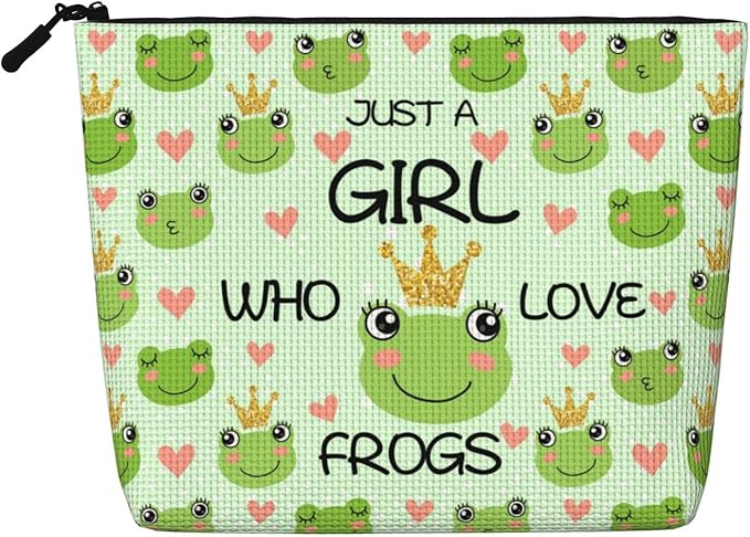 MOLAIGIN Just A Girl Who Love Frog Cute Frogs Cosmetic Bag For Women, Travel Makeup Bag, Toiletry Zipper Bag, Large Capacity Aesthetic Cases