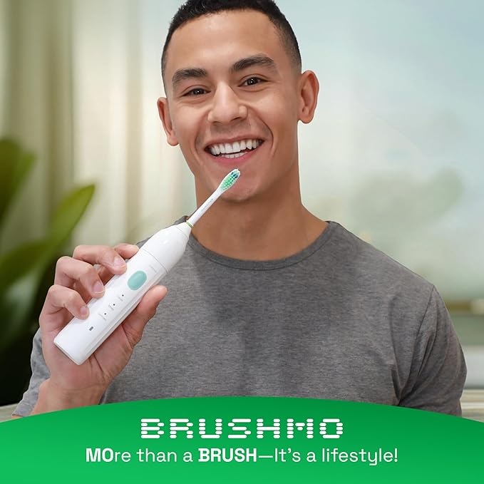 Brushmo e-Series Total Clean Replacement Toothbrush Heads, Compatible with Philips Sonicare Screw-on Electric Toothbrush Handles, 6 Standard Heads, Medium Firm Dupont Bristles, BM726-bw, White