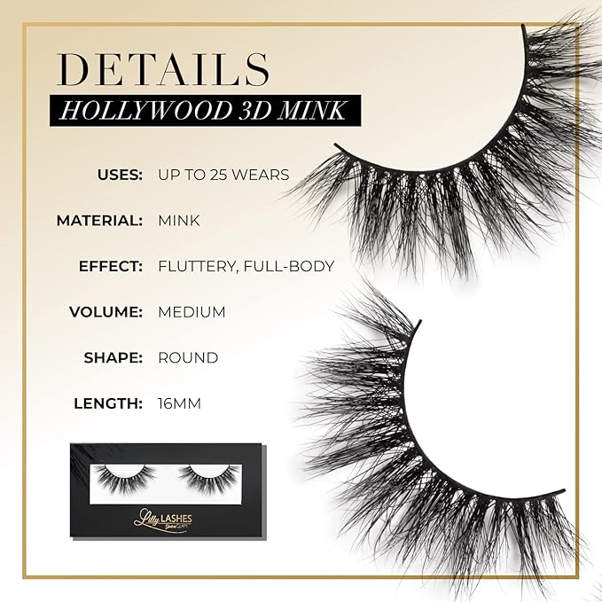 Lilly Lashes Hollywood - False Eyelashes - Fluttery, Full-Body Lash - 16mm length