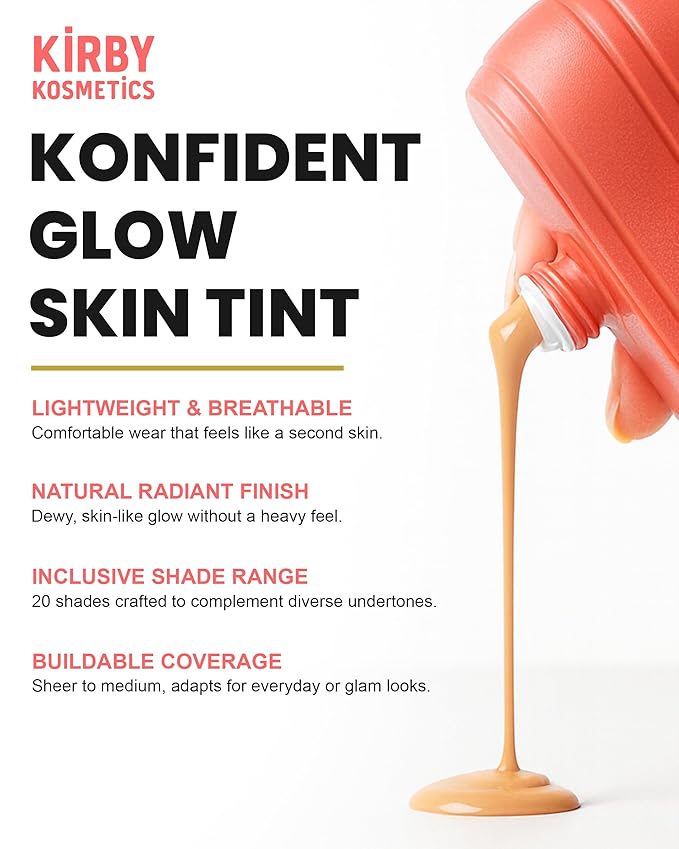 Konfident Glow Skin Tint – Amber Ambition Hydrating Oil-Free Glass-Skin Foundation, Buildable Light-to-Medium Coverage, 30 ml – Inclusive Clean Makeup for Radiant Confidence