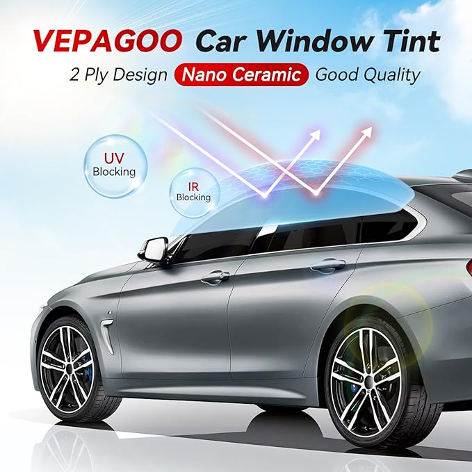Vepagoo Nano Ceramic Car Window Tint Film 15% VLT- 40" in 100Ft Privacy Window Tint, Blocks UV/IR Rays, Heat & Glare - Scratch Resistance Car Window Film