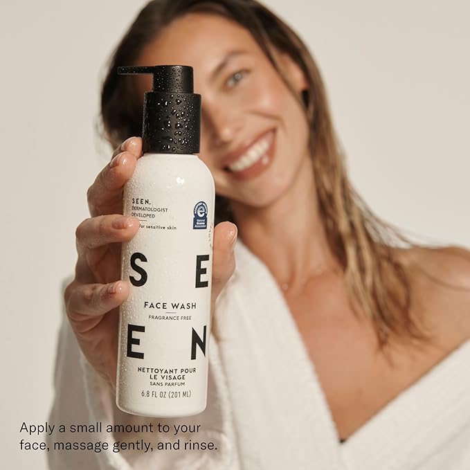 SEEN Face Wash, Fragrance Free -Non-Comedogenic & Non-Irritating Face Cleanser - Dermatologist-Developed - Safe for Sensitive, Eczema & Acne Prone Skin