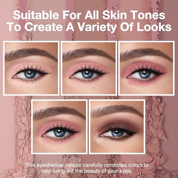 5 Colors Matte Pink Eyeshadow Makeup Palette, Nude Pink Rose Mauve Brown Cocoa Neutral Matte Cream Mini Eye Shadow Palette Makeup for Older Women Blue Green Eye, Blush Contour Palettes sombras de ojos