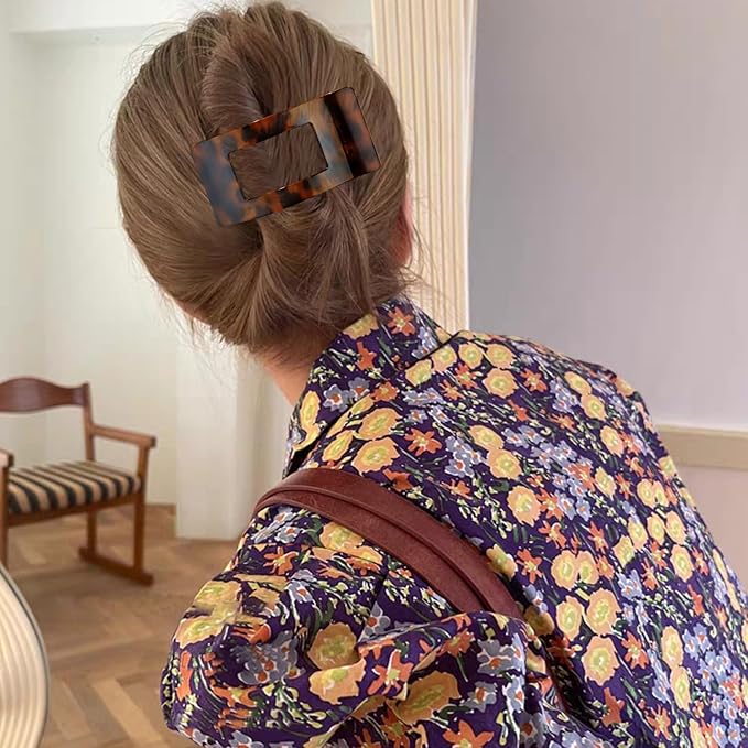 Velscrun Flat Hair Clips for Women Girls, Matte Lay Flat Claw Clips, Strong Hold Large Side Hair Clip All Hair Types, French Duck Billed Non Slip Grip Daily Styling Amber Leopard Hair Jaw Claw Clip