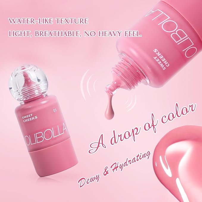 Liquid Blush, High Pigment, Buildable, Lightweight, for Radiant & Flushed & Dewy Cheeks, Long-lasting, Hydrating Cream Blush, For Dry Skin, 0.31 fl.oz
