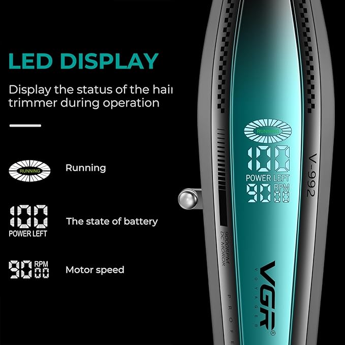 VGR 992 Professional Hair Trimmer for Men Versatile Cordless Zero Gapped Line Up Clipper for Beard Hair T Blade Barber Trimmer Metal Body 9000 RPM Rechargeable 240-Minute Run Time