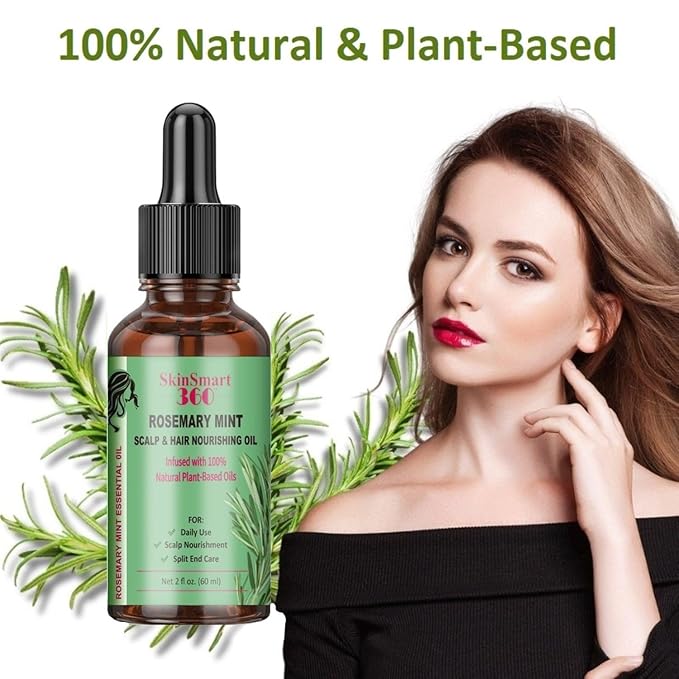 SkinSmart 360® Rosemary Mint Hair Growth Oil & Scalp Care for Men & Women – 100% Natural, Plant-Based, Non-Greasy Formula for Hair, Eyebrows & Lashes – 60 mL