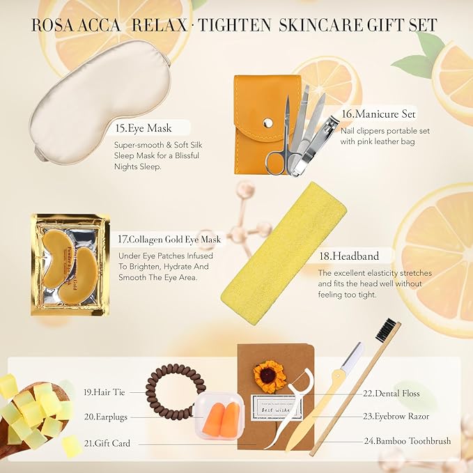 Skin Care Set for Women & Men, 28pcs Facial Kit at Home, Self Care Pamper Set, Birthday Gifts, Orange Spa Gift Baskets for Women, Serum, Face Cream, Bath Oil, Bath Bomb, Mothers Day, Christmas, Dad
