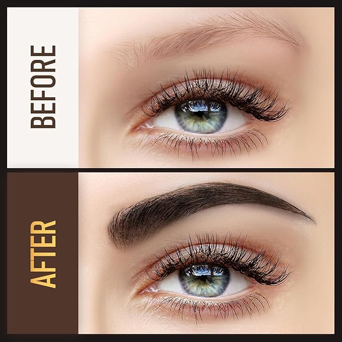 Waterproof Eyebrow Pencil with 4 Tip Microblading Pen and Dual-ended Brush, for Natural-Looking Brows, Long-Lasting, Black Brown