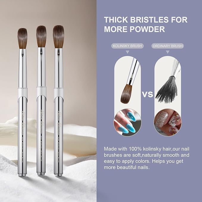 Acrylic Nail Art Brush Size 14, 100% Pure Kolinsky Hair Oval for Application, Professional Extension Manicure Tool Striping Drawing Pen DIY Home Salon, Silver, 1.0 Count